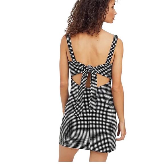 FREE PEOPLE Bardot Mini Dress Black White Size Medium - Picture 3 of 10
